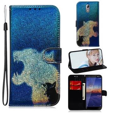 Cat and Leopard Laser Shining Leather Wallet Phone Case for Nokia 3.1