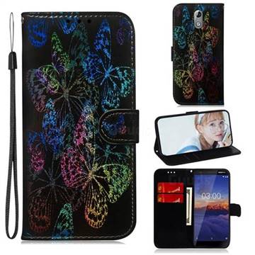 Black Butterfly Laser Shining Leather Wallet Phone Case for Nokia 3.1