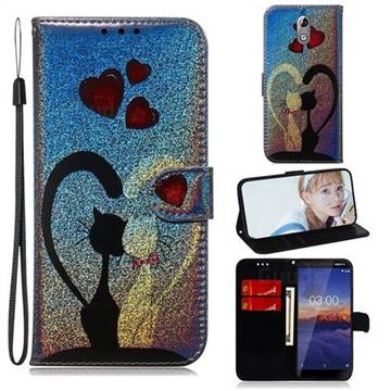 Love Cat Laser Shining Leather Wallet Phone Case for Nokia 3.1