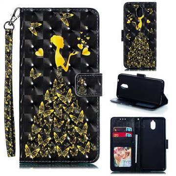 Golden Butterfly Girl 3D Painted Leather Phone Wallet Case for Nokia 3.1