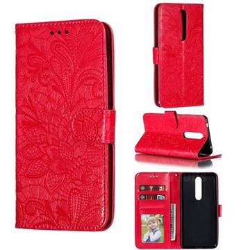 Intricate Embossing Lace Jasmine Flower Leather Wallet Case for Nokia 3.1 - Red