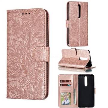 Intricate Embossing Lace Jasmine Flower Leather Wallet Case for Nokia 3.1 - Rose Gold