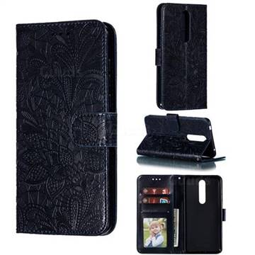 Intricate Embossing Lace Jasmine Flower Leather Wallet Case for Nokia 3.1 - Dark Blue