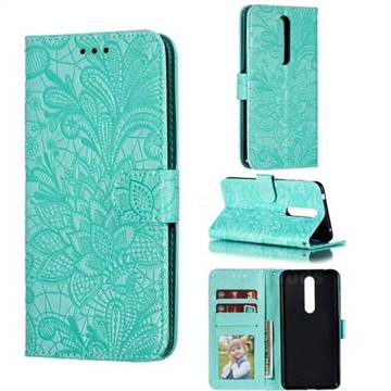 Intricate Embossing Lace Jasmine Flower Leather Wallet Case for Nokia 3.1 - Green