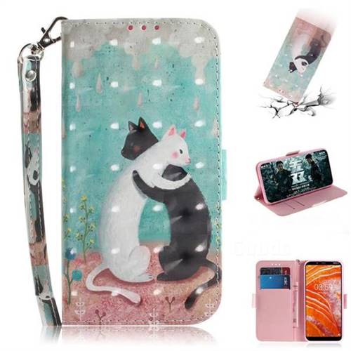 Black and White Cat 3D Painted Leather Wallet Phone Case for Nokia 3.1 Plus