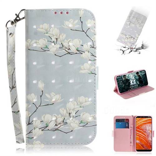 Magnolia Flower 3D Painted Leather Wallet Phone Case for Nokia 3.1 Plus