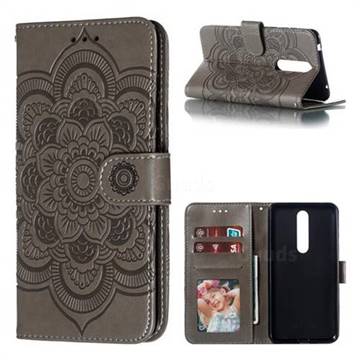 Intricate Embossing Datura Solar Leather Wallet Case for Nokia 3.1 Plus - Gray