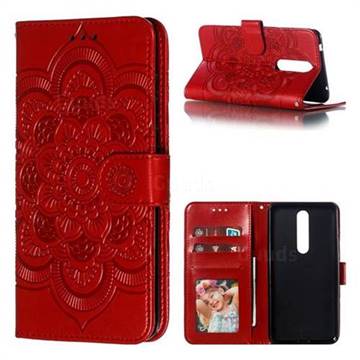 Intricate Embossing Datura Solar Leather Wallet Case for Nokia 3.1 Plus - Red