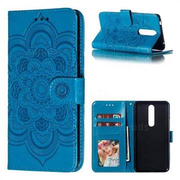Intricate Embossing Datura Solar Leather Wallet Case for Nokia 3.1 Plus - Blue