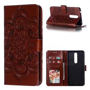 Intricate Embossing Datura Solar Leather Wallet Case for Nokia 3.1 Plus - Brown