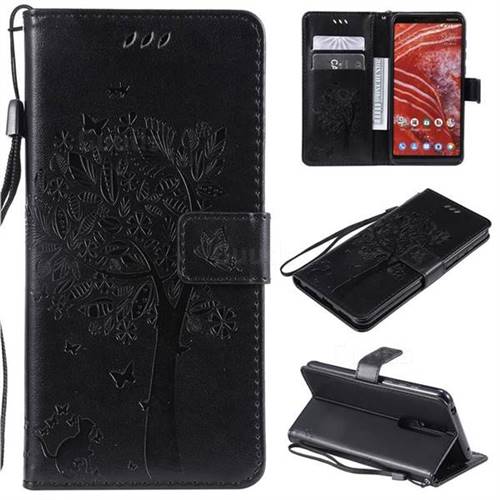 Embossing Butterfly Tree Leather Wallet Case for Nokia 3.1 Plus - Black