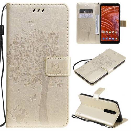 Embossing Butterfly Tree Leather Wallet Case for Nokia 3.1 Plus - Champagne