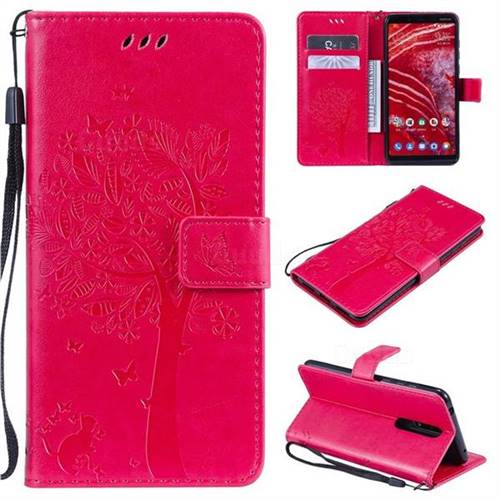 Embossing Butterfly Tree Leather Wallet Case for Nokia 3.1 Plus - Rose