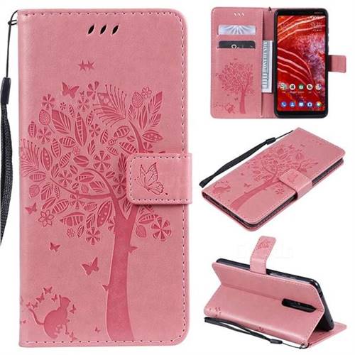 Embossing Butterfly Tree Leather Wallet Case for Nokia 3.1 Plus - Pink