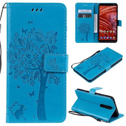 Embossing Butterfly Tree Leather Wallet Case for Nokia 3.1 Plus - Blue