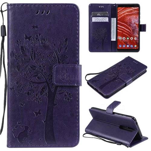 Embossing Butterfly Tree Leather Wallet Case for Nokia 3.1 Plus - Purple