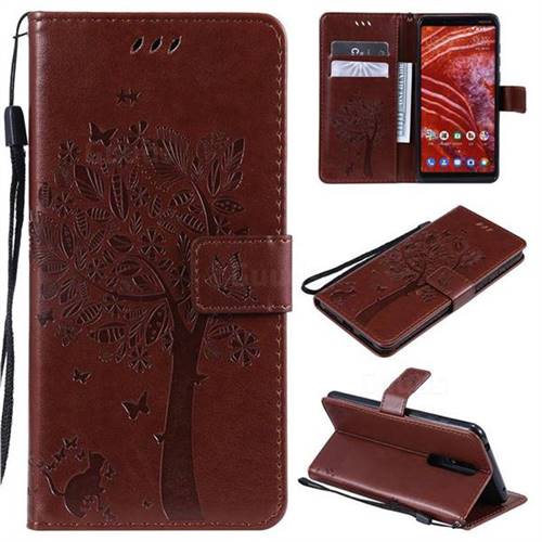 Embossing Butterfly Tree Leather Wallet Case for Nokia 3.1 Plus - Coffee