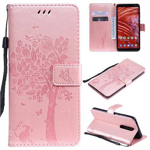 Embossing Butterfly Tree Leather Wallet Case for Nokia 3.1 Plus - Rose Pink