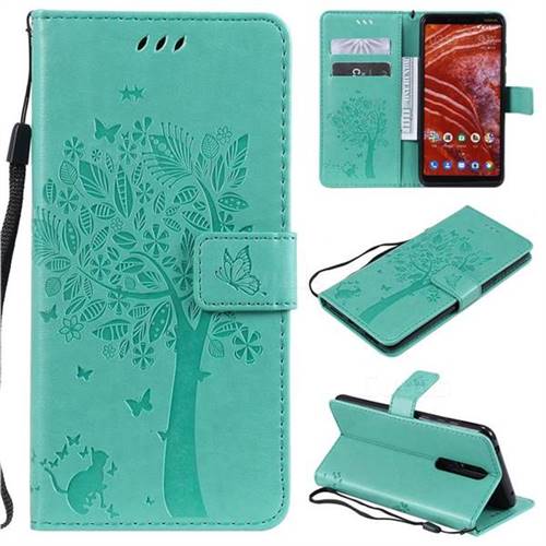Embossing Butterfly Tree Leather Wallet Case for Nokia 3.1 Plus - Cyan
