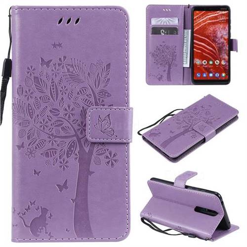 Embossing Butterfly Tree Leather Wallet Case for Nokia 3.1 Plus - Violet