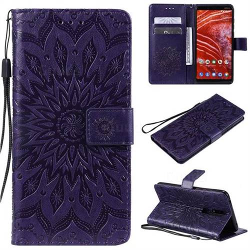 Embossing Sunflower Leather Wallet Case for Nokia 3.1 Plus - Purple