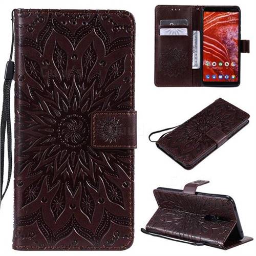 Embossing Sunflower Leather Wallet Case for Nokia 3.1 Plus - Brown