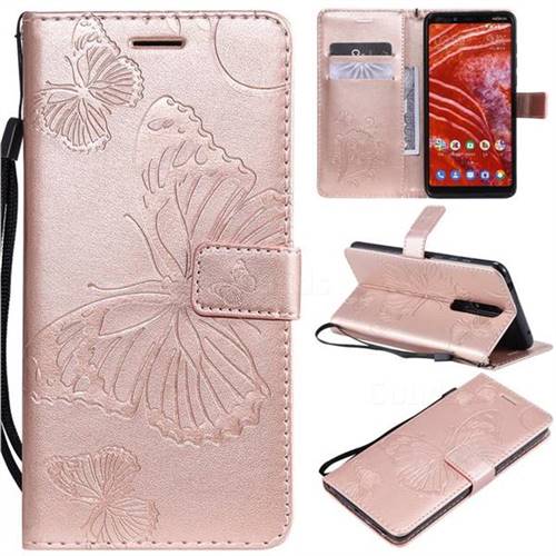 Embossing 3D Butterfly Leather Wallet Case for Nokia 3.1 Plus - Rose Gold