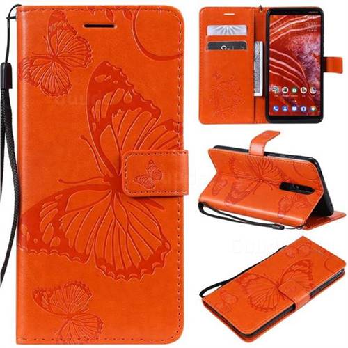 Embossing 3D Butterfly Leather Wallet Case for Nokia 3.1 Plus - Orange