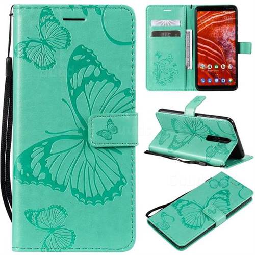 Embossing 3D Butterfly Leather Wallet Case for Nokia 3.1 Plus - Green