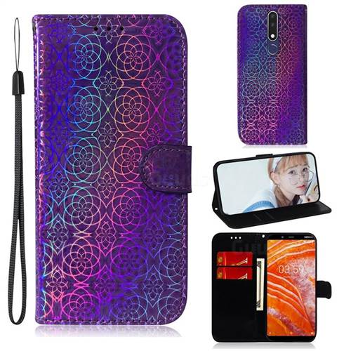 Laser Circle Shining Leather Wallet Phone Case for Nokia 3.1 Plus - Purple