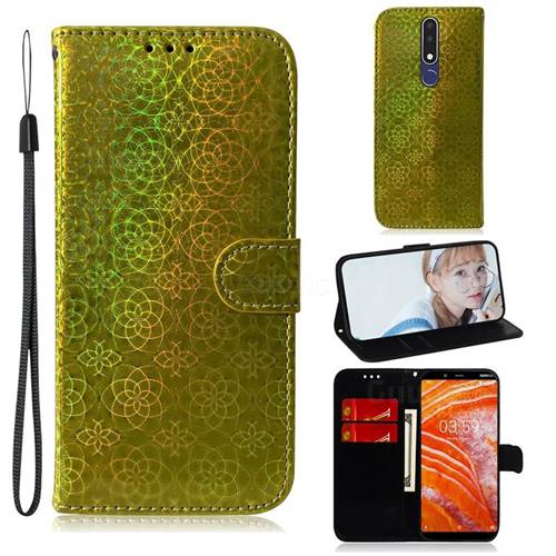 Laser Circle Shining Leather Wallet Phone Case for Nokia 3.1 Plus - Golden