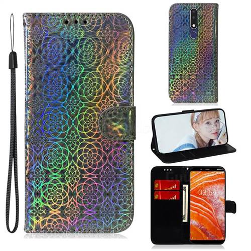 Laser Circle Shining Leather Wallet Phone Case for Nokia 3.1 Plus - Silver