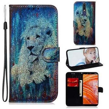 White Lion Laser Shining Leather Wallet Phone Case for Nokia 3.1 Plus