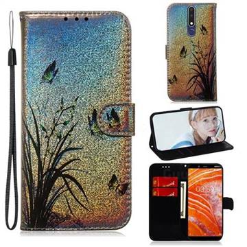 Butterfly Orchid Laser Shining Leather Wallet Phone Case for Nokia 3.1 Plus