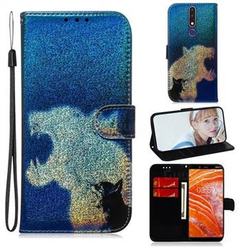 Cat and Leopard Laser Shining Leather Wallet Phone Case for Nokia 3.1 Plus