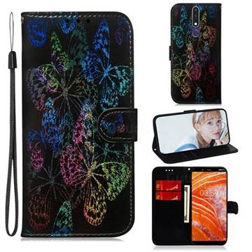 Black Butterfly Laser Shining Leather Wallet Phone Case for Nokia 3.1 Plus