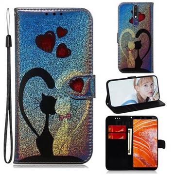Love Cat Laser Shining Leather Wallet Phone Case for Nokia 3.1 Plus
