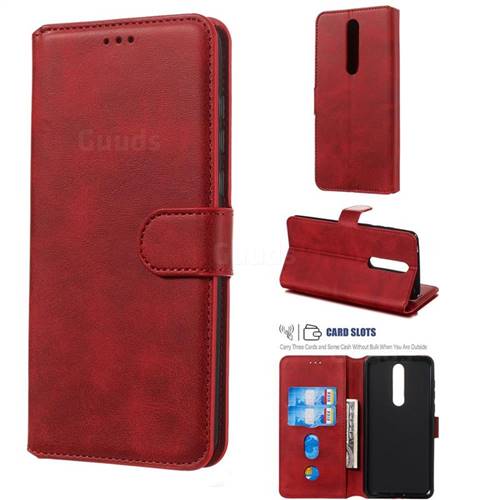 Retro Calf Matte Leather Wallet Phone Case for Nokia 3.1 Plus - Red