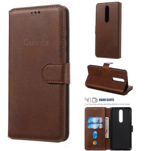 Retro Calf Matte Leather Wallet Phone Case for Nokia 3.1 Plus - Brown