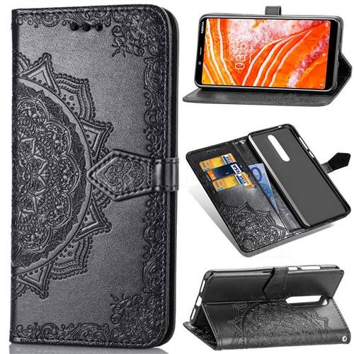 Embossing Imprint Mandala Flower Leather Wallet Case for Nokia 3.1 Plus - Black