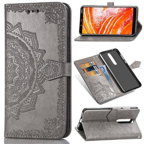 Embossing Imprint Mandala Flower Leather Wallet Case for Nokia 3.1 Plus - Gray