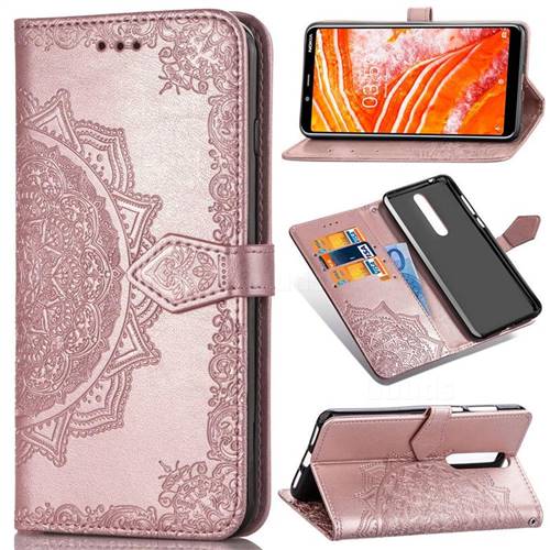 Embossing Imprint Mandala Flower Leather Wallet Case for Nokia 3.1 Plus - Rose Gold