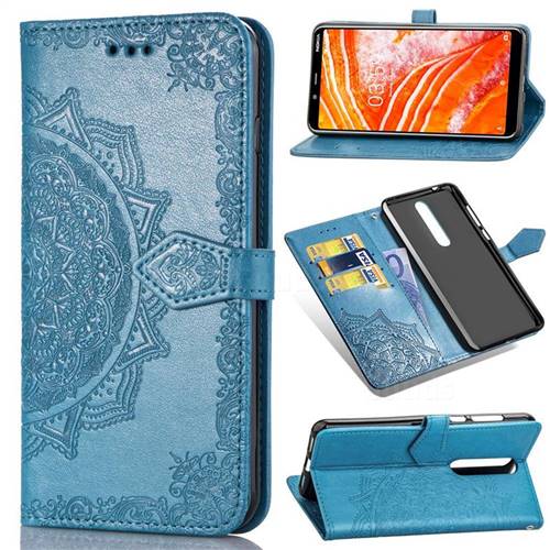 Embossing Imprint Mandala Flower Leather Wallet Case for Nokia 3.1 Plus - Blue