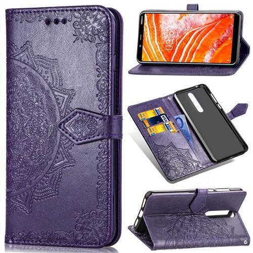 Embossing Imprint Mandala Flower Leather Wallet Case for Nokia 3.1 Plus - Purple