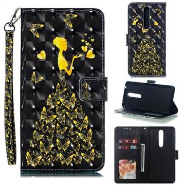 Golden Butterfly Girl 3D Painted Leather Phone Wallet Case for Nokia 3.1 Plus
