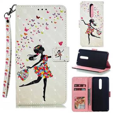Flower Girl 3D Painted Leather Phone Wallet Case for Nokia 3.1 Plus