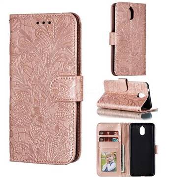 Intricate Embossing Lace Jasmine Flower Leather Wallet Case for Nokia 3.1 Plus - Rose Gold