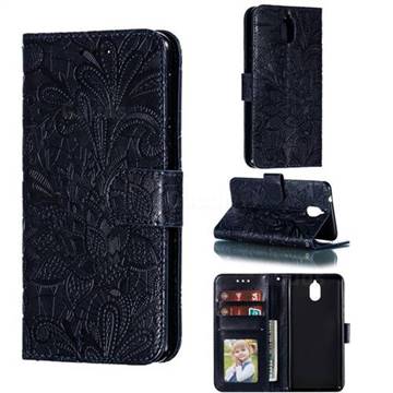 Intricate Embossing Lace Jasmine Flower Leather Wallet Case for Nokia 3.1 Plus - Dark Blue
