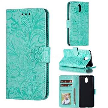 Intricate Embossing Lace Jasmine Flower Leather Wallet Case for Nokia 3.1 Plus - Green