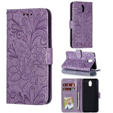 Intricate Embossing Lace Jasmine Flower Leather Wallet Case for Nokia 3.1 Plus - Purple